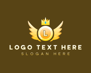 Gold - Coin Wings Crown logo design