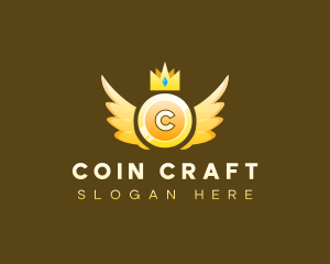 Coin Wings Crown logo design