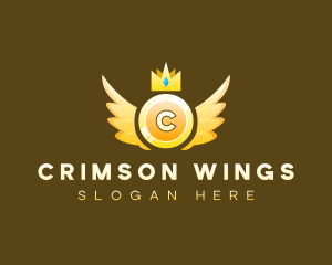 Coin Wings Crown logo design