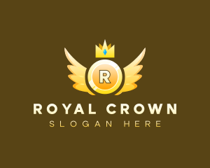 Coin Wings Crown logo design