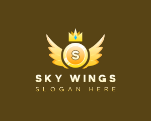 Coin Wings Crown logo design