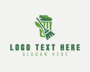 Recycling Bin - Trash Sanitation Broom logo design