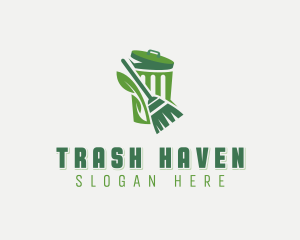 Trash Sanitation Broom logo design