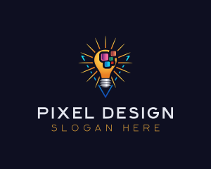 Pixel Idea Lightbulb logo design