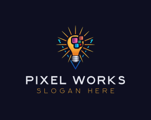 Pixel - Pixel Idea Lightbulb logo design