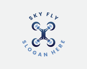 Flying Quadcopter Drone logo design