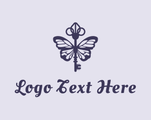Keysmith - Violet Key Butterfly logo design