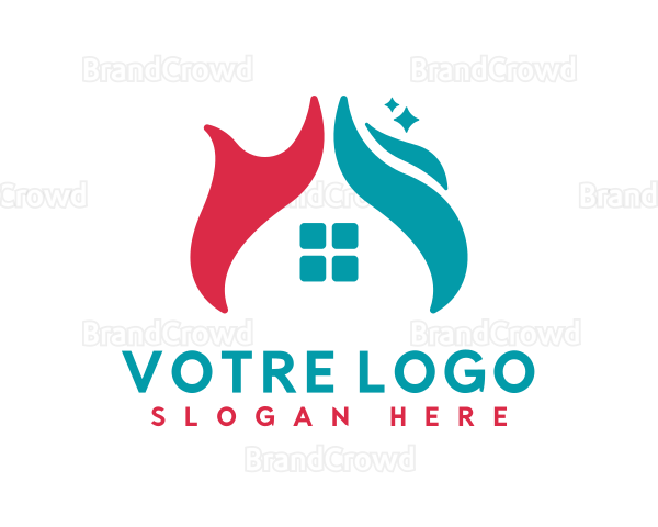 Heating Cooling House Roof Logo
