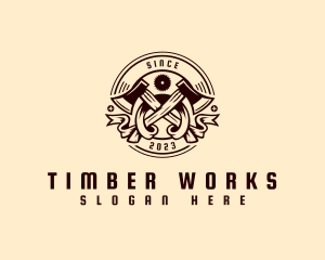 Axe Saw Tool Lumberjack logo design