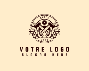 Ribbon - Axe Saw Tool Lumberjack logo design