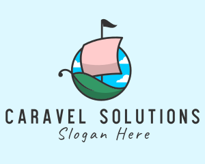 Caravel - Leaf Caravel Boat logo design