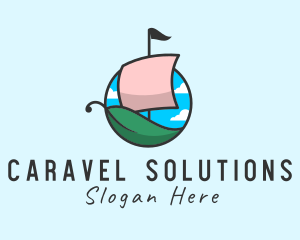 Leaf Caravel Boat logo design