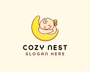 Crib - Sleeping Baby Moon logo design