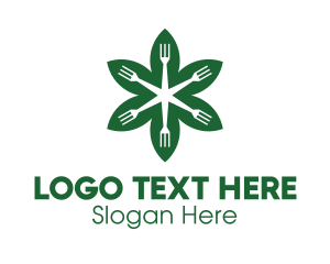Green Leaf - Green Flower Fork logo design