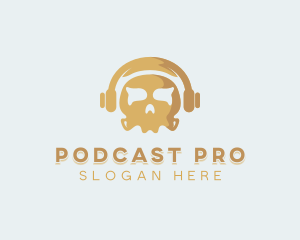 Podcaster - Skull Headphones Podcasting logo design