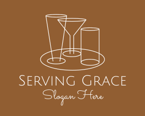 Waitress - Serving Beverage Line Art logo design
