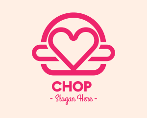 Lunch - Pink Burger Love Heart logo design