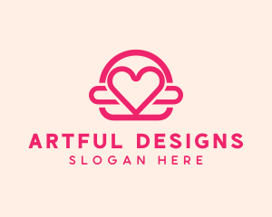 Pink Burger Love Heart logo design