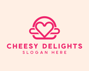 Pink Burger Love Heart logo design