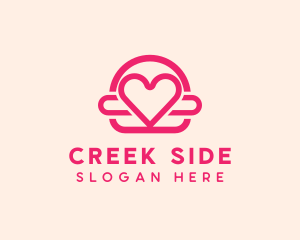 Pink Burger Love Heart logo design