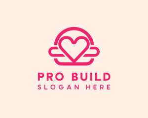 Pink Burger Love Heart logo design