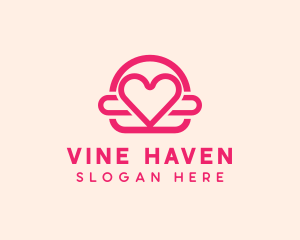 Pink Burger Love Heart logo design