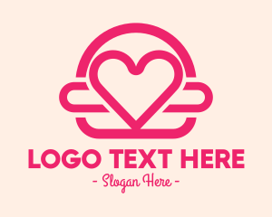 Lunch - Pink Burger Love Heart logo design