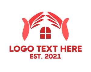 Red - Pink Hand Roofing Service logo design
