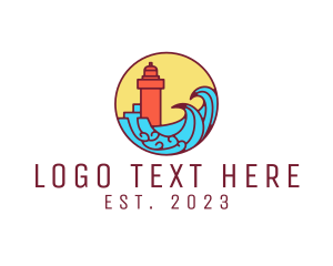 Surfing - Seaside Lighthouse Tower logo design