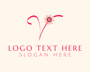 Calligraphic - Pink Flower Letter V logo design