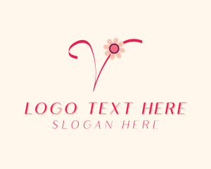 Floristry - Pink Flower Letter V logo design