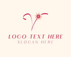 Cursive - Pink Flower Letter V logo design