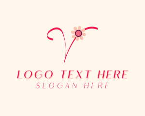 Pink Flower Letter V Logo