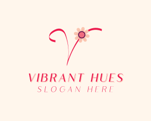 Pink Flower Letter V logo design