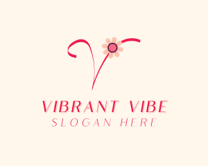 Pink Flower Letter V logo design