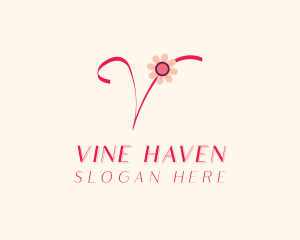 Pink Flower Letter V logo design