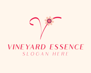 Pink Flower Letter V logo design