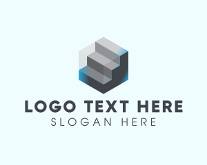 Construction - Modern 3D Metallic Stairs logo design