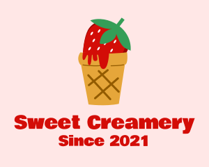 Strawberry Ice Cream Cone logo design