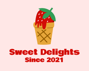 Strawberry Ice Cream Cone logo design