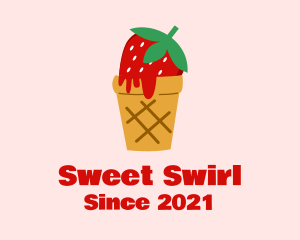 Soft Serve - Strawberry Ice Cream Cone logo design