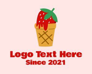 Ice Cream Store - Strawberry Ice Cream Cone logo design