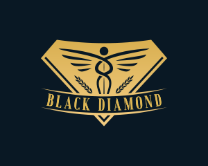 Diamond Wreath Medical Caduceus logo design