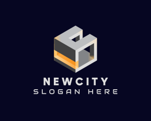 3D Metallic Cube logo design