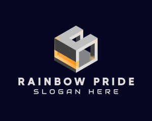 3D Metallic Cube logo design