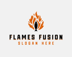 Fish Grilling Flame logo design