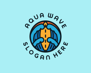 Surfboard Ocean Wave logo design