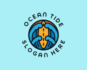 Surfboard Ocean Wave logo design