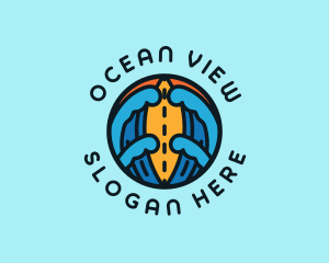 Surfboard Ocean Wave logo design