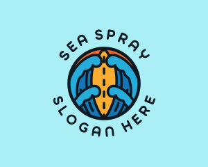 Surfboard Ocean Wave logo design